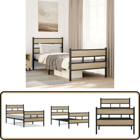 vidaXL Metallbett ohne Matratze Sonoma-Eiche 90x200 cm