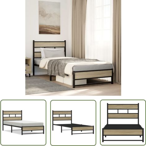 vidaXL Metallbett ohne Matratze Sonoma-Eiche 90x200 cm