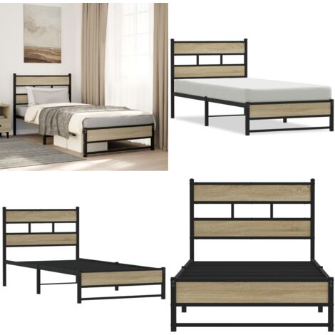 vidaXL Metallbett ohne Matratze Sonoma-Eiche 90x200 cm