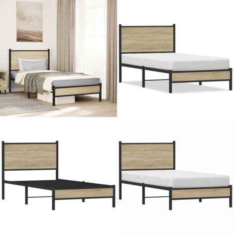 vidaXL Metallbett ohne Matratze Sonoma-Eiche 90x200 cm