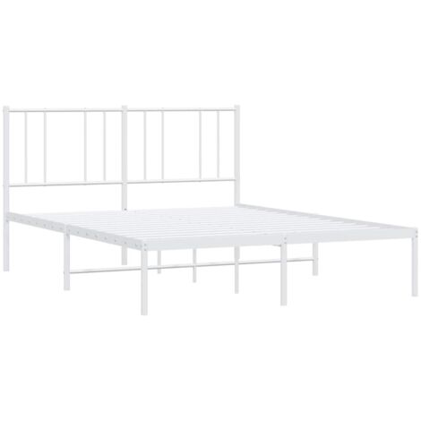 vidaXL Metallbettgestell mit Kopfteil Weiß 135x190 cm