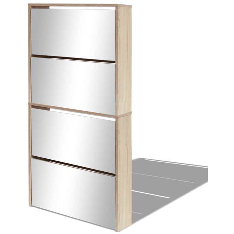 Meuble à Chaussures 4 Etagères avec Miroir 63x17x134 cm Couleur de Chêne