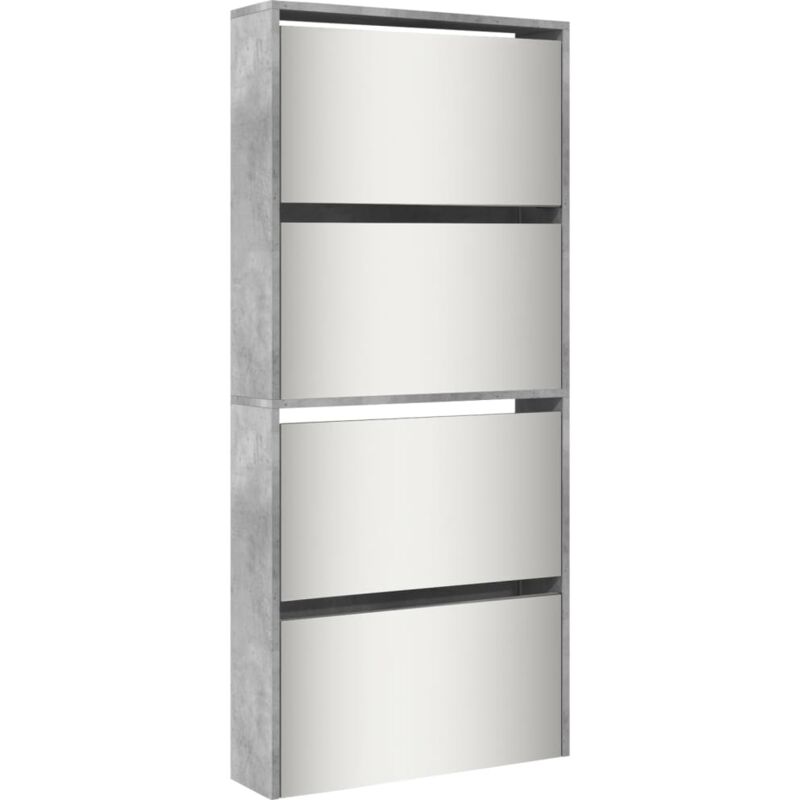 Vidaxl - Armoire à chaussures et miroir 4 niveaux gris béton 63x17x134cm