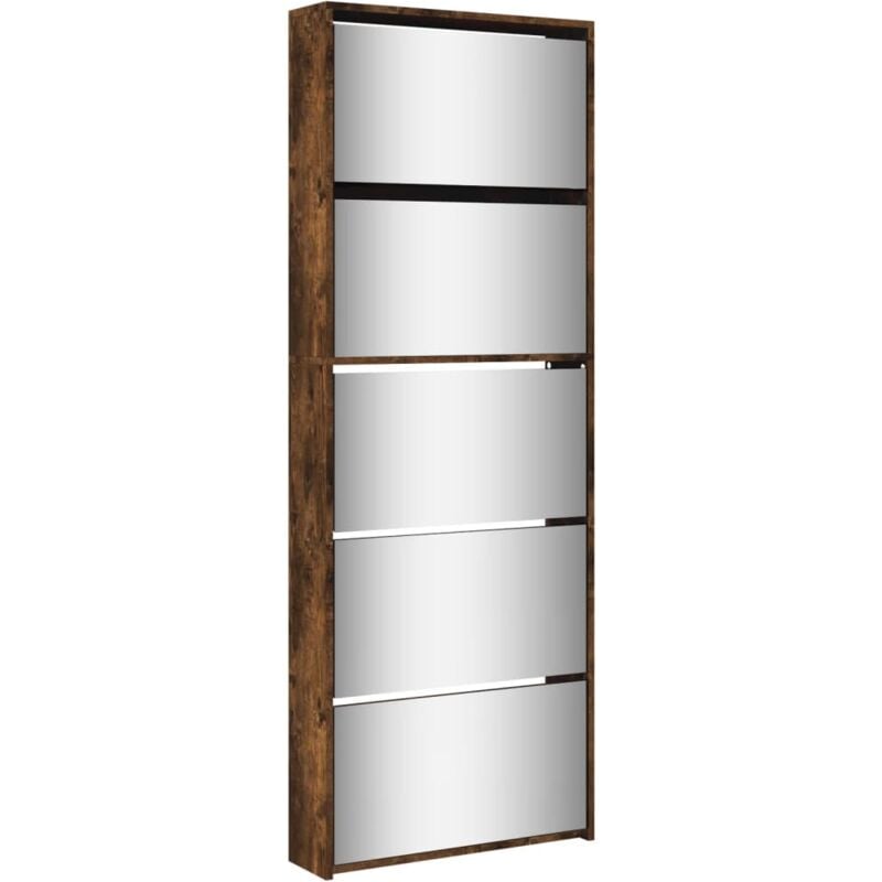 Vidaxl - Armoire à chaussures miroir 5 niveaux chêne fumé 63x17x169,5 cm
