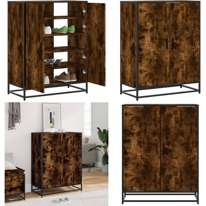 vidaXL Meuble à chaussures chêne fumé bois d'ingénierie et métal