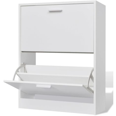 Vidaxl – Meuble à chaussures en bois blanc – 2 compartiments de rangement – Dimensions 63,5 x 24 x 81 cm – Capacité 12 paires