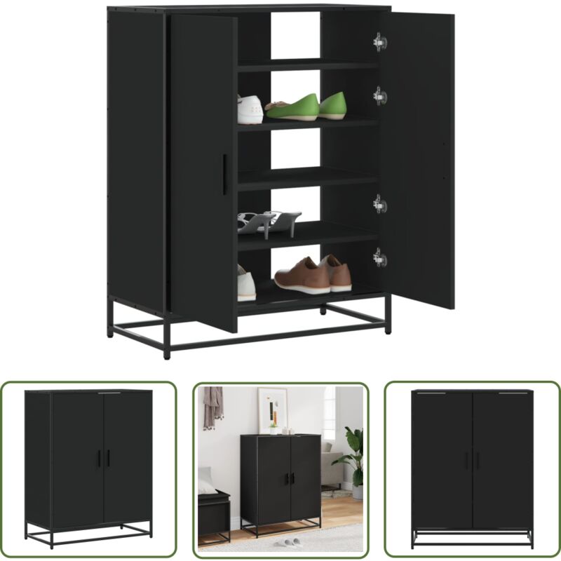 The Living Store - vidaXL Meuble à chaussures noir 75x38x97,5 cm bois d'ingénierie métal