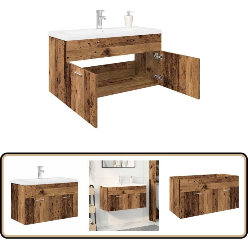 Vidaxl - Meuble avec vasque intégrée vieux bois bois d'ingénierie
