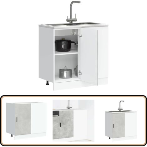 vidaXL Meuble bas du lavabo gris béton bois d'ingénierie