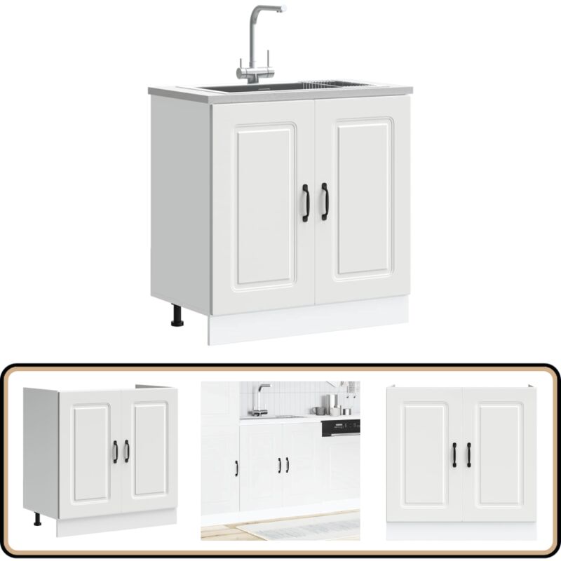 Meuble bas pour évier Kalmar blanc 80x46x81,5cm bois ingénierie - Vidaxl