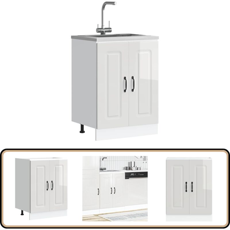 vidaXL Meuble bas pour évier Kalmar blanc brillant 60x46x81,5 cm