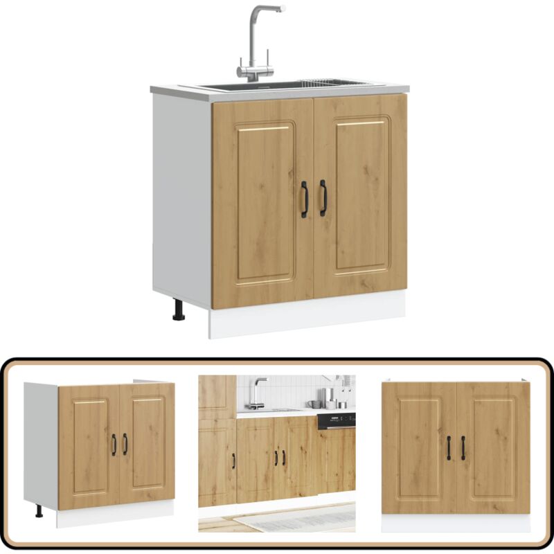 Meuble bas pour évier Kalmar chêne artisanal bois ingénierie - Vidaxl
