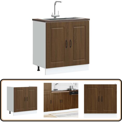 Meuble Bas Cuisine VidaXL Lucca Chêne Artisanal - 86x46x81.5cm Charge 70kg