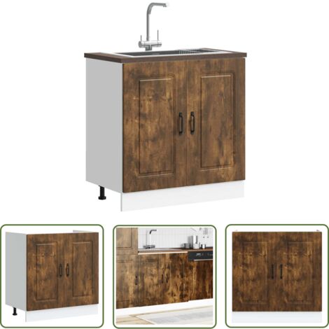 vidaXL Meuble bas pour évier Kalmar chêne fumé bois d'ingénierie