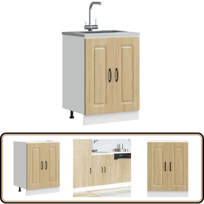 Meuble bas pour évier Kalmar chêne sonoma bois d'ingénierie - Vidaxl