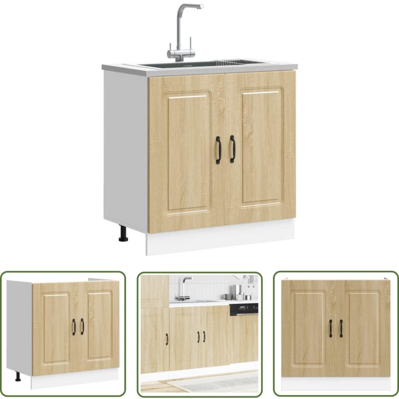 The Living Store - vidaXL Meuble bas pour évier Kalmar chêne sonoma bois ingénierie