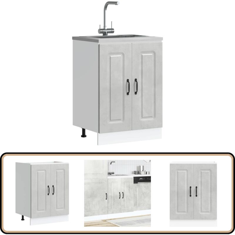 Meuble bas pour évier Kalmar gris béton bois d'ingénierie - Vidaxl