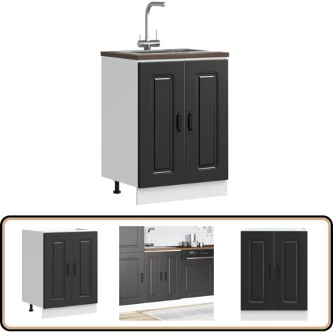 vidaXL Meuble bas pour évier Kalmar noir 60x46x81,5 cm bois ingénierie