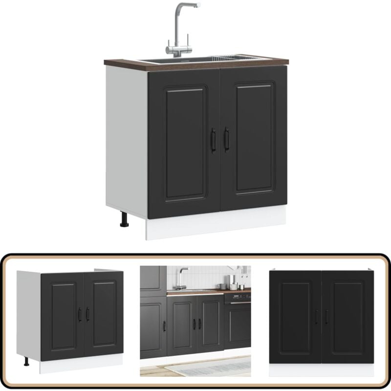 Meuble bas pour évier Kalmar noir 80x46x81,5 cm bois ingénierie - Vidaxl