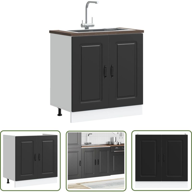 VidaXL Meuble bas pour évier Kalmar noir 80x46x81,5 cm bois ingénierie