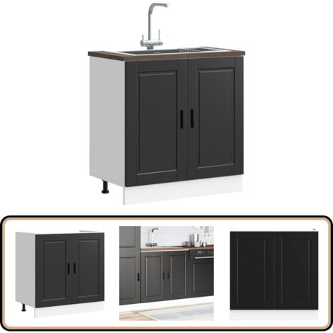 vidaXL Meuble bas pour évier Porto noir 80x46x81,5 cm bois ingénierie