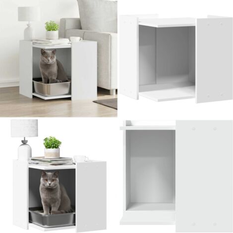 vidaXL Meuble de bac à litière pour chat blanc bois d'ingénierie