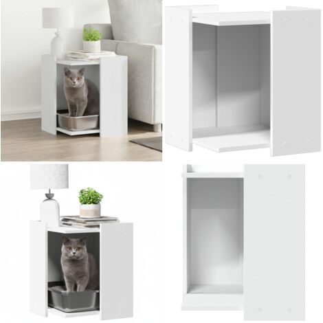 vidaXL Meuble de bac à litière pour chat blanc bois d'ingénierie