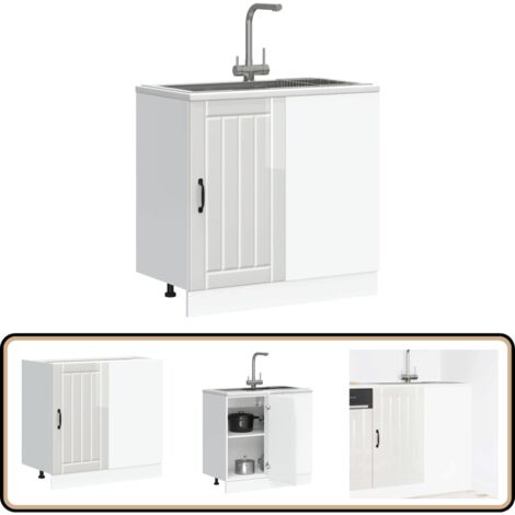 vidaXL Meuble de base de lavabo Lucca blanc brillant bois ingénierie