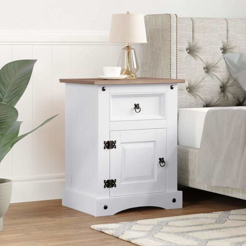 vidaXL Table de chevet Pin mexicain Gamme Corona Blanc 53x39x67 cm