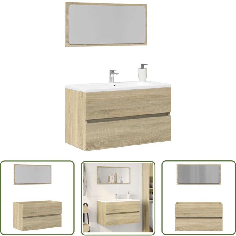 The Living Store - vidaXL Meuble de salle de bain avec miroir chêne sonoma 80x38,5x45 cm