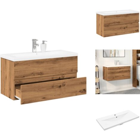 Vidaxl – Meuble double vasque chêne artisanal avec vasque céramique – 90 x 38,5 x 45 cm – Espace de rangement avec tiroir – Fixation murale