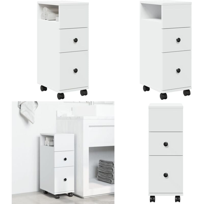 Vidaxl - Meuble étroit de salle de bain à roulettes blanc