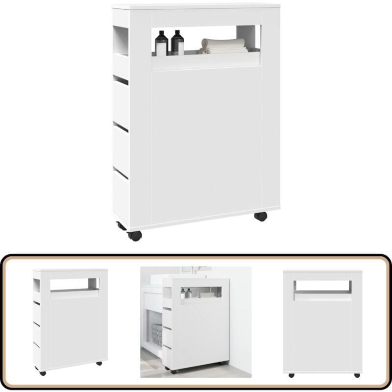 Vidaxl - Meuble étroit de salle de bain à roulettes blanc