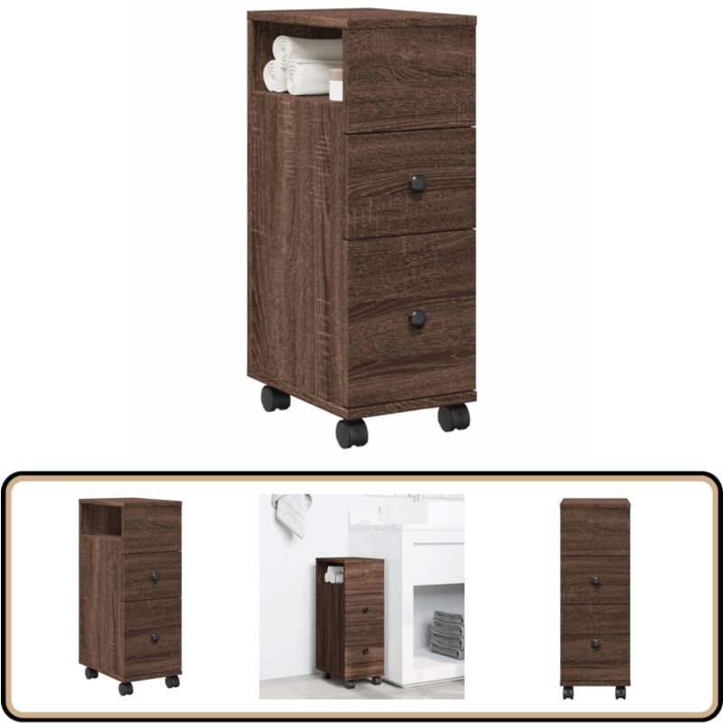 Vidaxl - Meuble étroit de salle de bain à roulettes chêne marron