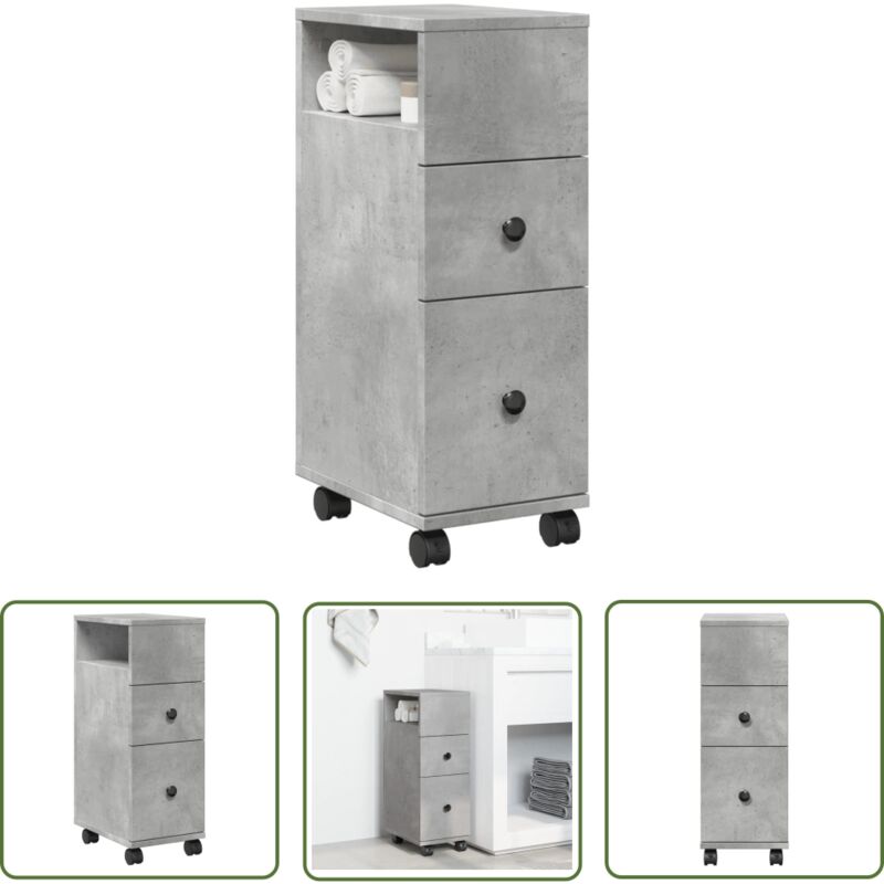 The Living Store - vidaXL Meuble étroit de salle de bain à roulettes gris béton