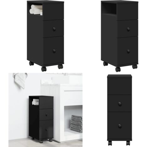 vidaXL Meuble étroit de salle de bain à roulettes noir