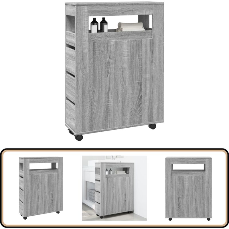 vidaXL Meuble étroit de salle de bain à roulettes sonoma gris