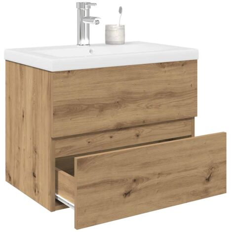 vidaXL Meuble lavabo avec bassin et robinet intégrés chêne artisanal