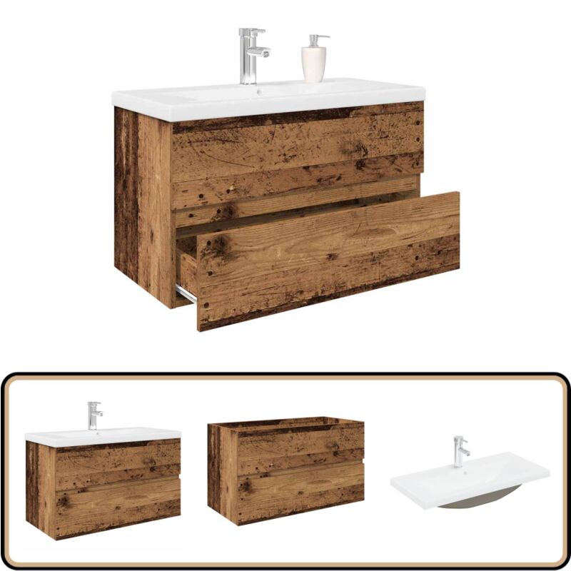 Vidaxl - Meuble lavabo avec bassin et robinet intégrés vieux bois