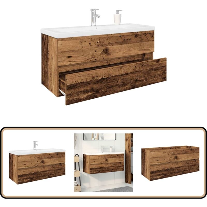 Vidaxl - Meuble lavabo avec bassin et robinet intégrés vieux bois