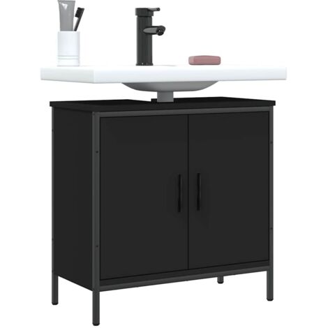 Vidaxl – Meuble lavabo de salle de bain noir 60x30x60 cm – Construction en acier et bois d'ingénierie – Fixation murale incluse – Grand espace de rangement