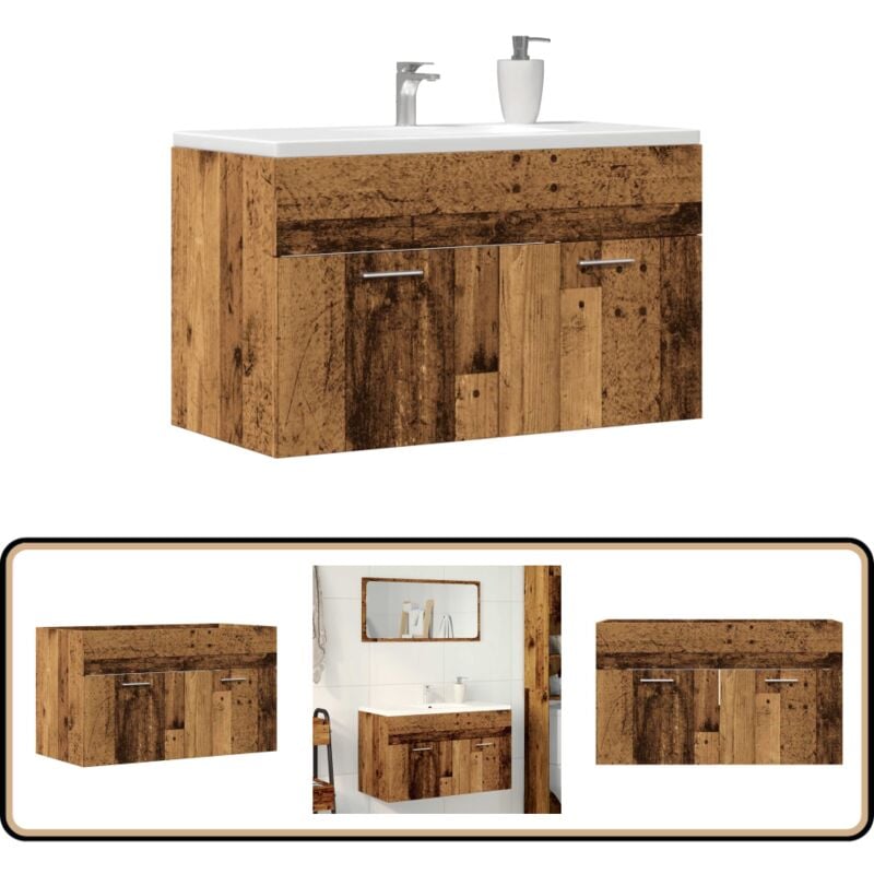vidaXL Meuble lavabo de salle de bain vieux bois bois d'ingénierie