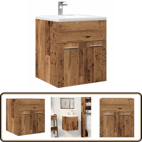 Vidaxl – Meuble lavabo de salle de bain vieux bois – Bois d'ingénierie résistant à l'humidité – Fixation murale pour gain de place – Dimensions 41x38,5x46cm