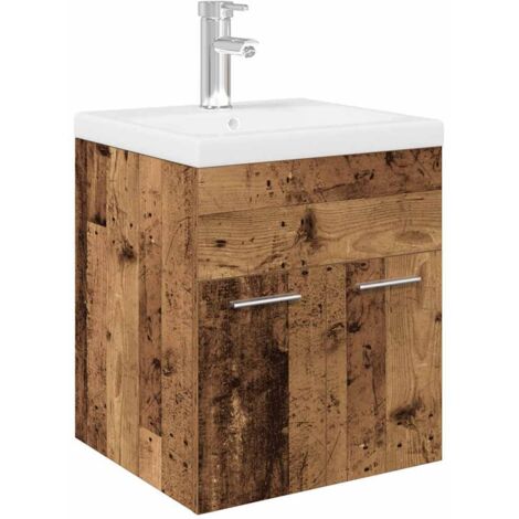 Vidaxl – Meuble lave-mains vieux bois avec vasque céramique intégrée – Dimensions 41x38,5x46 cm – Robinet inclus – Espace de rangement optimisé
