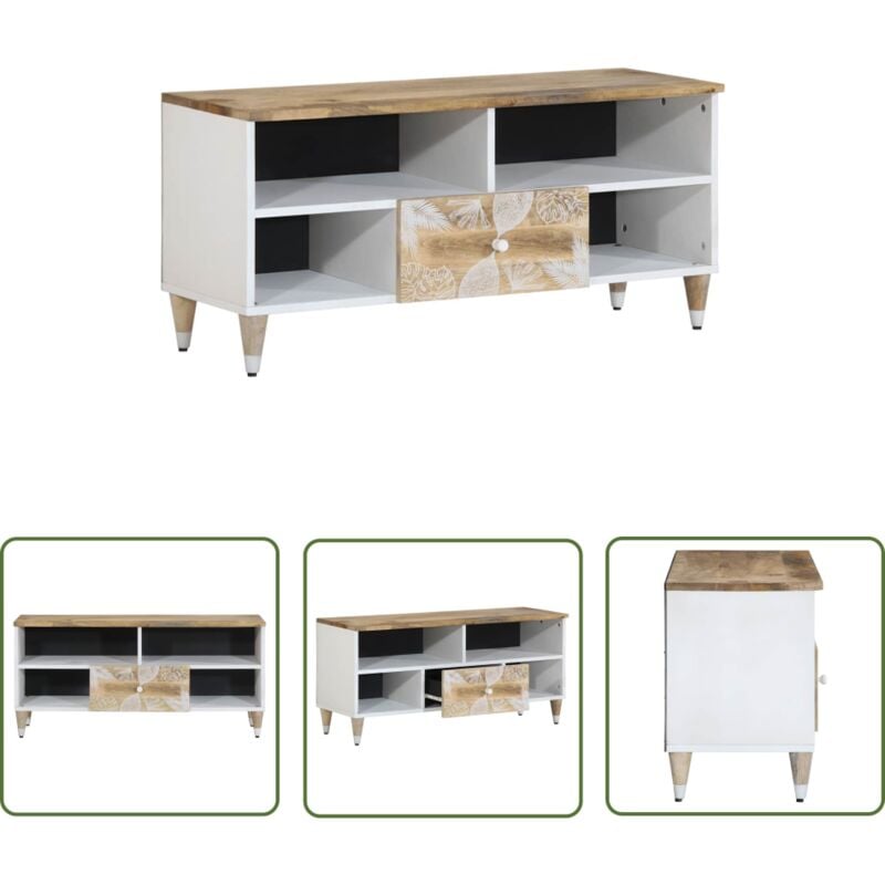 The Living Store - vidaXL Meuble tv 100x33,5x46 cm bois massif de manguier