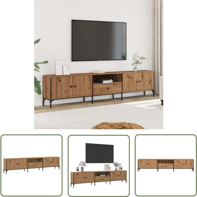 vidaXL Meuble TV à tiroir chêne artisanal 200x25x44 cm bois ingénierie