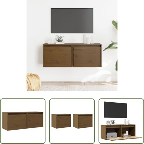 vidaXL Meuble TV -  Armoires murales 2pcs Marron miel 45x30x35cm Bois de pin massif