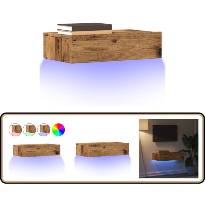 vidaXL Meuble TV avec éclairage LED vieux bois 60x35x15,5 cm