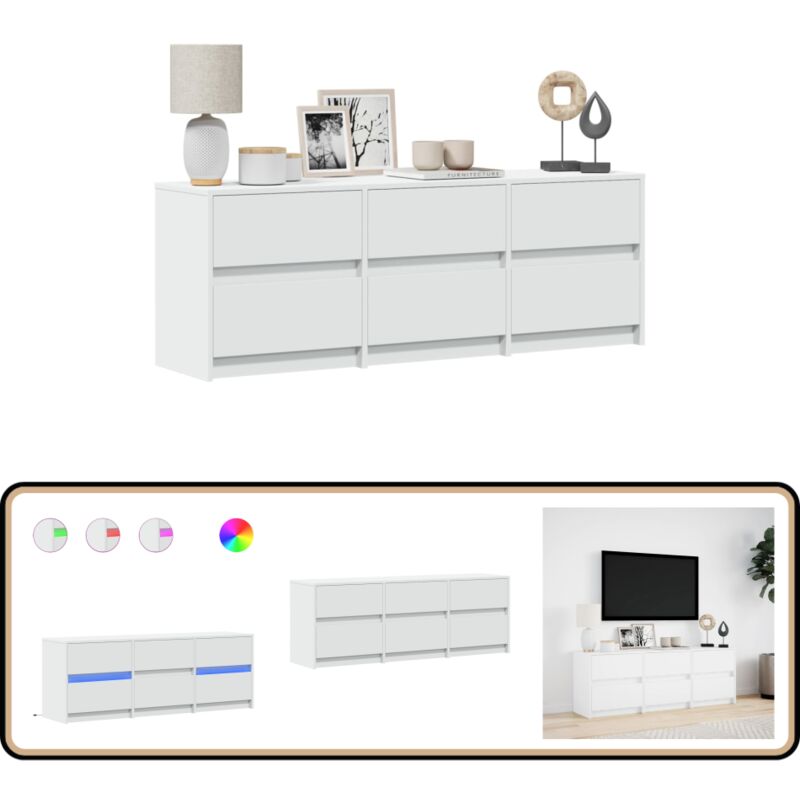 vidaXL Meuble TV avec LED blanc 140x34x50 cm bois d'ingénierie