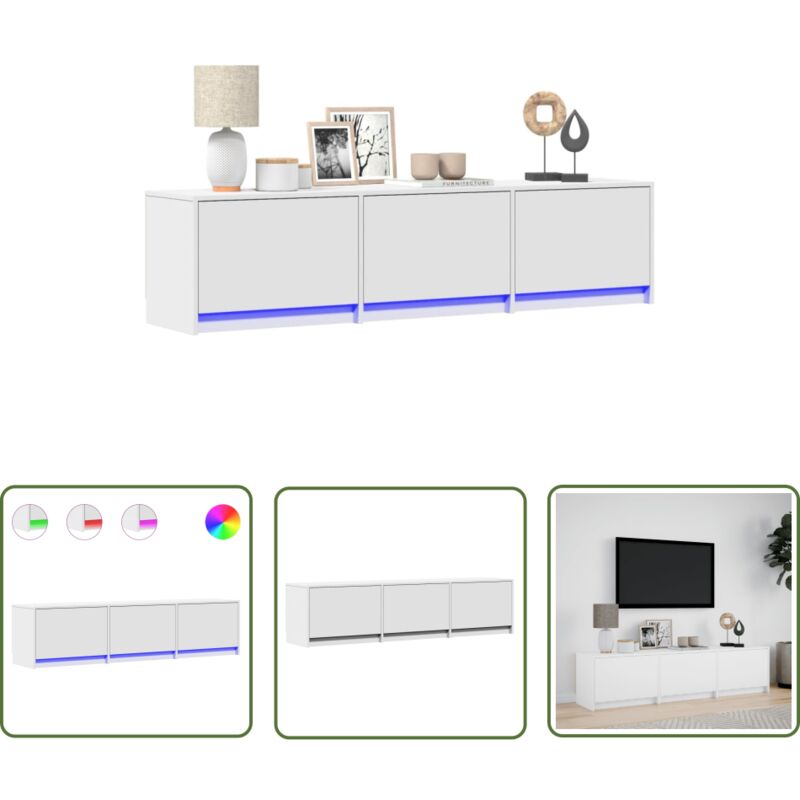 The Living Store - vidaXL Meuble tv avec led blanc 165x34x40 cm bois d'ingénierie